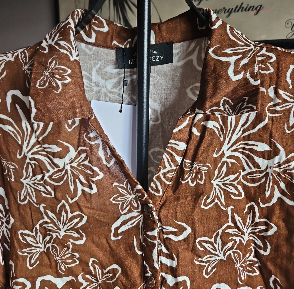 Lexbreezy Brown Floral Button-Down Shirt